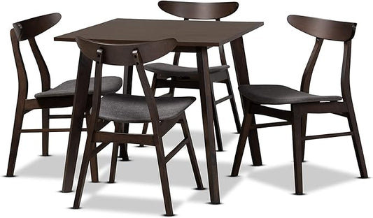 Baxton Studio Cavan Dining Set Dining Set Dark Grey Fabric Upholstered Dark Oak Brown Finished 5-Piece Wood Dining Set