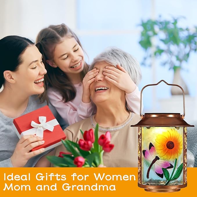 Dragonfly Solar Lanterns Outdoor Waterproof,Birthday Gifts for Women Mom Grandma Garden Decor,Hanging Solar Lights Wall Mount Decorations for Yard,Front Porch,Patio,Lawn Pathway Landscape