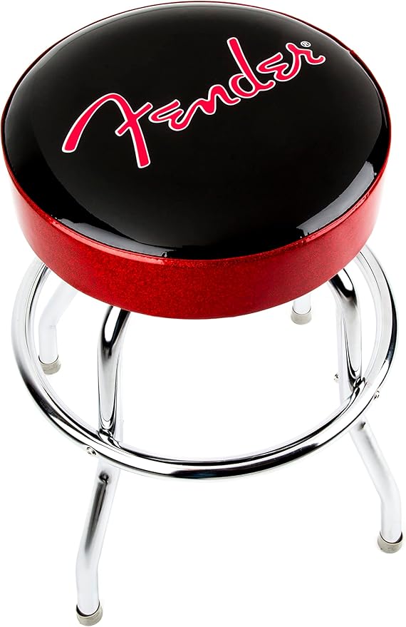 Fender Red Sparkle Logo Swivel Barstool, Great Gifts for Dad, with 1 Year Limited Warranty, Simple Assembly, Black/Black, 24"