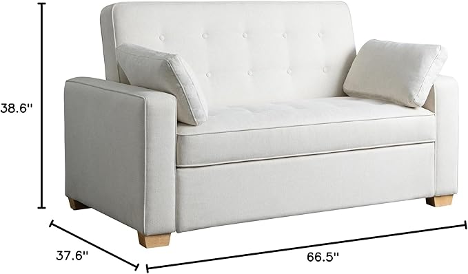 Serta Ainsley 66.5" Convertible Sleeper Loveseat, Full Size, Dreamcoil Comfort, Soft Woven Fabric, Oyster