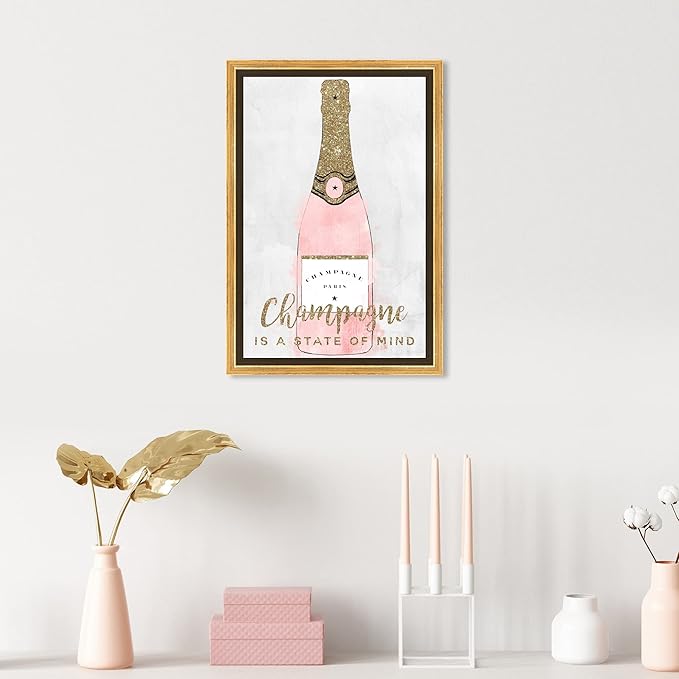 The Oliver Gal Artist Co. Drinks and Spirits Wall Art Framed Canvas Prints 'Champagne Mind Glitter' Champagne