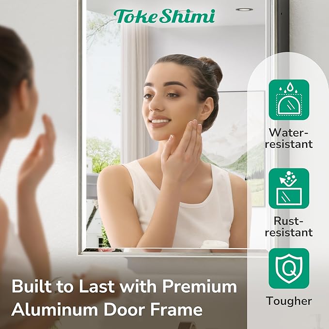 TokeShimi 24x26 Beveled Mirror Medicine Cabinet Recessed, Aluminum Framed Metal Brushed Nickel Medicine Cabinet with Mirrored, Bathroom Mirror with Adjustable Storage and Quiet Hinge