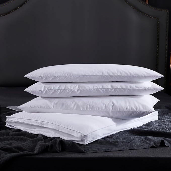 Three Geese Adjustable Layer Goose Feather Pillow,Assemblable Bed Pillow,100% Soft Organic Cotton Cover,Good for Side and Back Stomach Sleeper, Queen Size,Packaging Include 1 Pillow