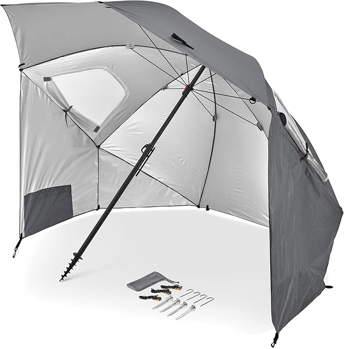 Sport-Brella Premiere UPF 50+ Umbrella Shelter with Patented Side Panels and Tilt Mechanism, Heavy-Duty 1.25 Inch Center Pole, Auger Anchor for Sand and Grass