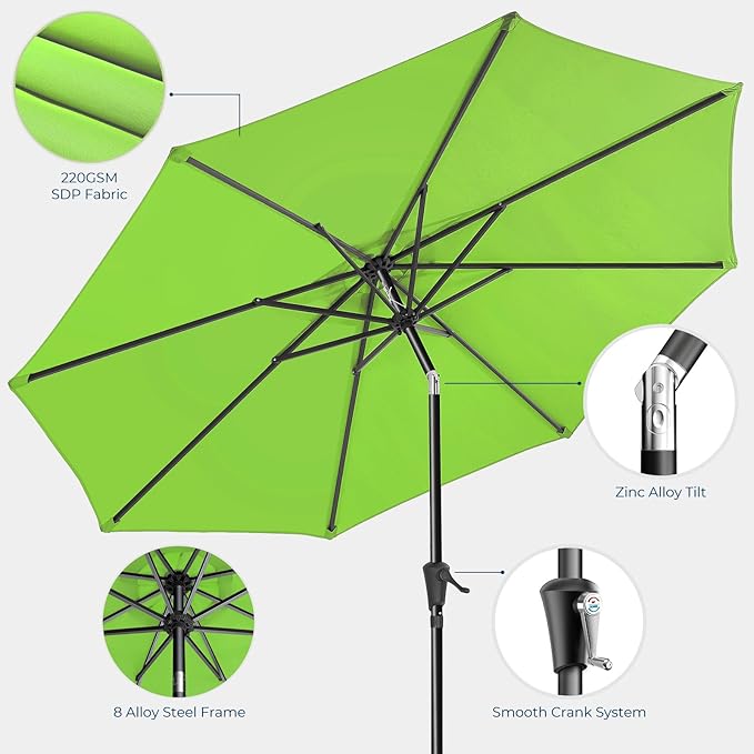 HOMSHADE Outdoor Patio Umbrella - Market Table Pool Deck Umbrella with Push Button Tilt, Crank, UPF50+ UV Protection and Sturdy Ribs, 3-Year Fade Resistance, 220GSM Solution-Dyed Fabric (No base)