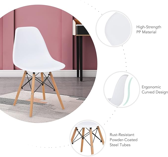 Giantex 3-Piece Dining Table Set, Modern Round 31.5" D Dining Table & 2 DSW Chairs W/Solid Wood Legs, Home Furniture Set for Small Spaces Dining Room Kitchen Restaurant, White