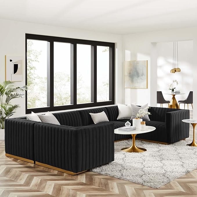 Modway Conjure Channel Tufted Performance Velvet Sectional, Gold Black