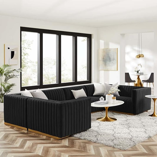 Modway Conjure Channel Tufted Performance Velvet Sectional, Gold Black