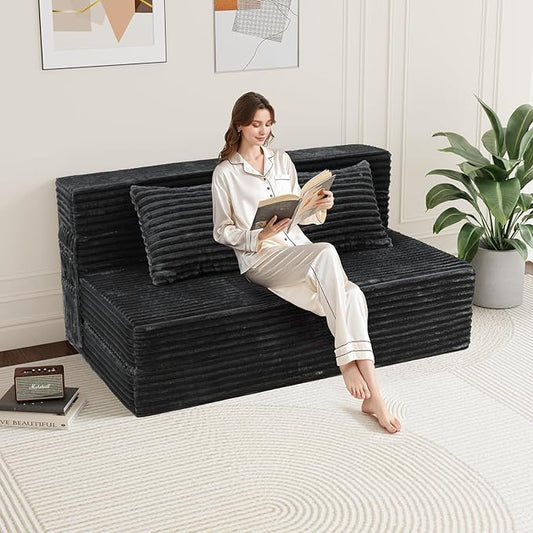GEMBED Convertible Foldable Sofa Bed Queen - 4 in 1 Sleeper Chair with Pillow, Fold Out Couch, High-Density Foam Floor Mattress, Space-Saving Futon for Living Dorm Guest Room and Office, Grey