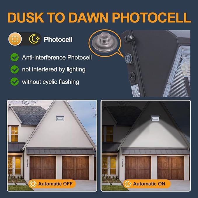 150W LED Wall Pack Light with Photocell, 4000/5000/6500K 3CCT, 80/100/120/150W Selectable, 22500LM Outdoor Wall Pack LED Exterior Light for Parking Lot Building Yard Warehouse, 100-277VAC, ETL Listed