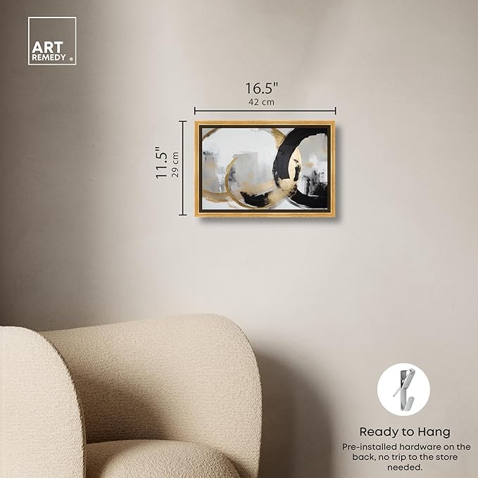 Art Remedy Another Dimension Canvas Modern Black White Abstract Wall Art, Gold Frame, 15" x 10"