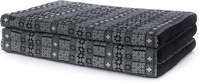 Leewadee Trifold Mattress XL – Comfortable Thai Massage Pad, Foldable Relaxation Floor Mattress Filled with Kapok, Perfect to Use as a Sleeping Mat 79 x 39 inches, Black