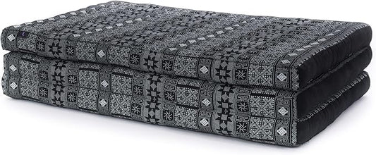Leewadee Trifold Mattress XL – Comfortable Thai Massage Pad, Foldable Relaxation Floor Mattress Filled with Kapok, Perfect to Use as a Sleeping Mat 79 x 39 inches, Black