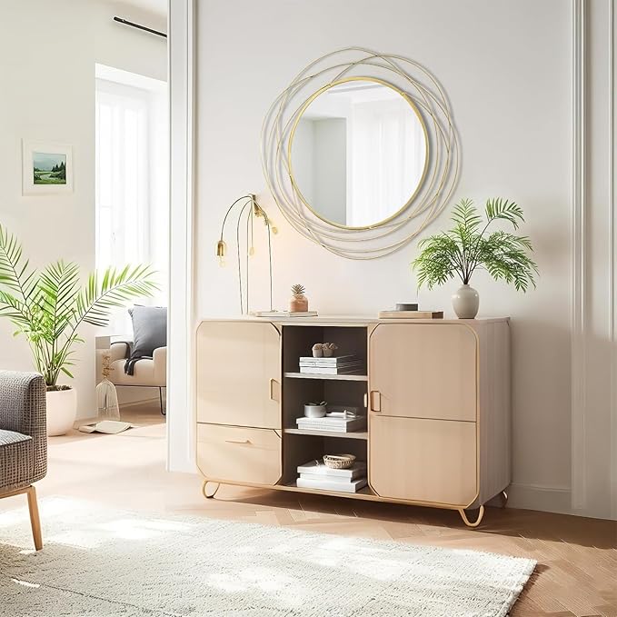 Round Wall Mirror - 26.8" Large Gold Circle Mirror for Wall with Art Decorative Durable Metal Frame, Modern Hanging Mirror for Bathroom Over Sink, Bedroom, Entryway, Vanity or Living Room
