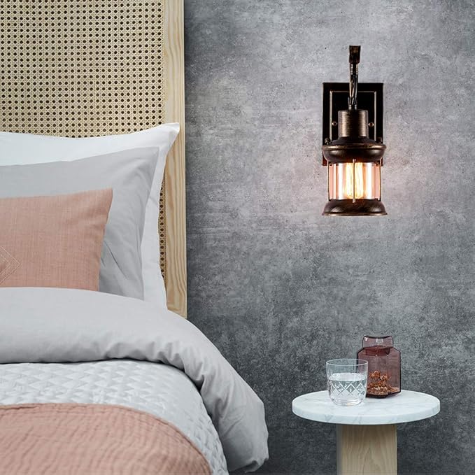 Industrial Vintage Single Head, Rustic Nordic Glass Wall Sconce Fixtures Retro Metal Painting Color Wall lamp for Home Bar Bedroom Bedside Corridor Decorate Wall Light 110V