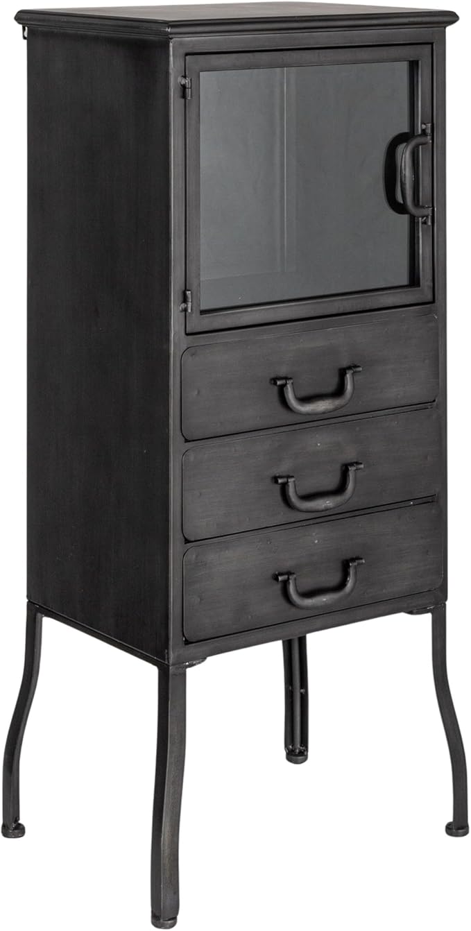 Creative Co-Op Sleek Metal Cabinet Storage with 3 Drawers, Black