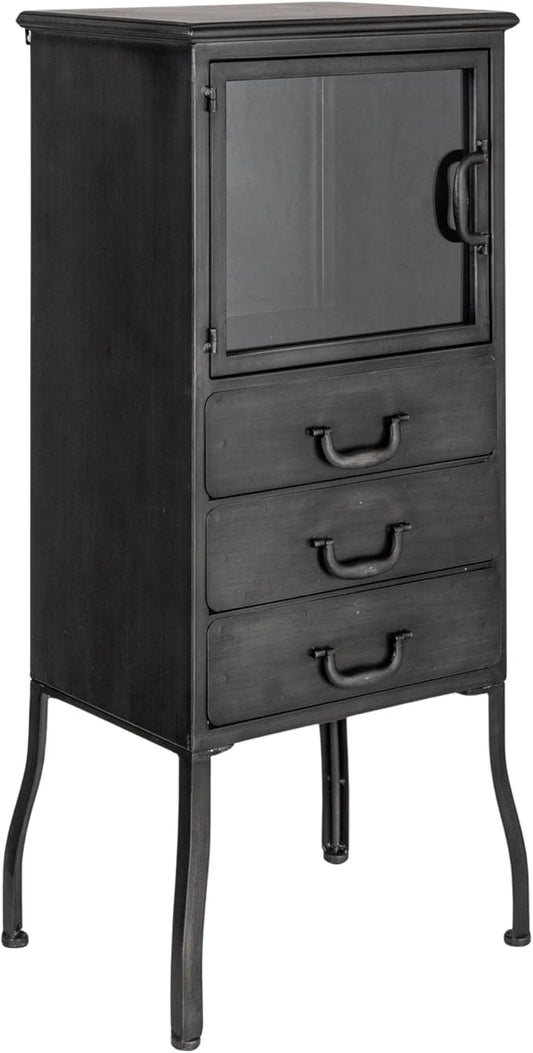Creative Co-Op Sleek Metal Cabinet Storage with 3 Drawers, Black