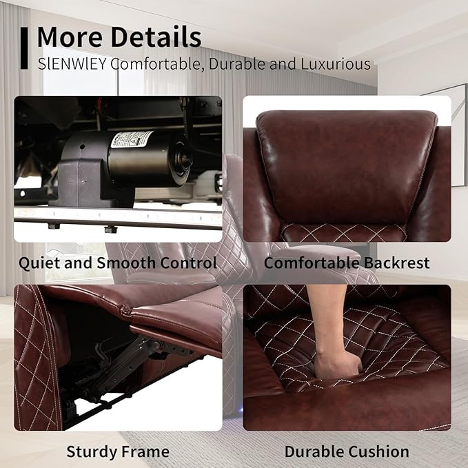 Leather Power Recliner Sectional Sofa Set with LED Light,L Shaped Leather Couch Set with 5 Recliner Seats,Modular Couch with USB Ports for Living Room Furniture(Red, Sectional+Sofa+Chair)
