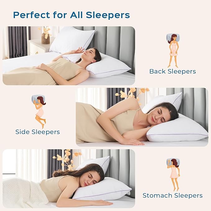 JOLLYVOGUE Pillows Standard/Full Size Set of 2, Bed Pillow for Side, Back, and Stomach Sleepers, Down Alternative Filled Pillows, Luxury Hotel Quality and Machine Washable, 26" x 17", 2 Pack