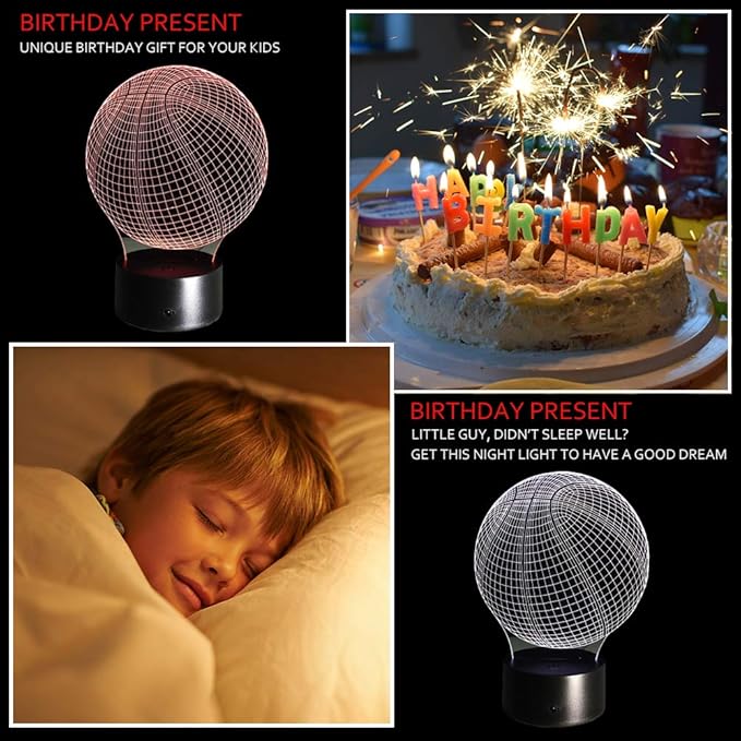 Ticent 3D Lamp Basketball Round Shape, 7 Color Changing Night Light Smart Touch Switch LED Lighting Creative Gift Toys Decorations