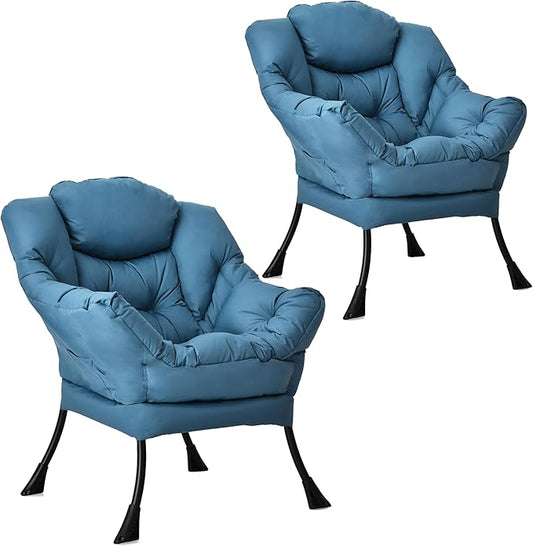 KOMFOTT Modern Accent Chair Set of 2, Soft Upholstered Lazy Sofa with Side Pocket & Armrests, Single Sofa Armchair, Leisure Sofa Chair for Living Room, Bedroom, Navy