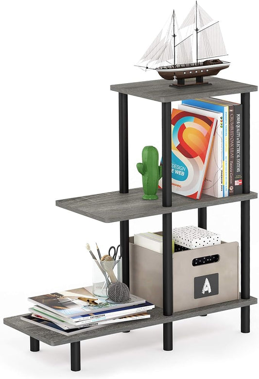 Furinno Turn-N-Tube 3-Tier Sofa Side Table Tall, French Oak Grey/Black