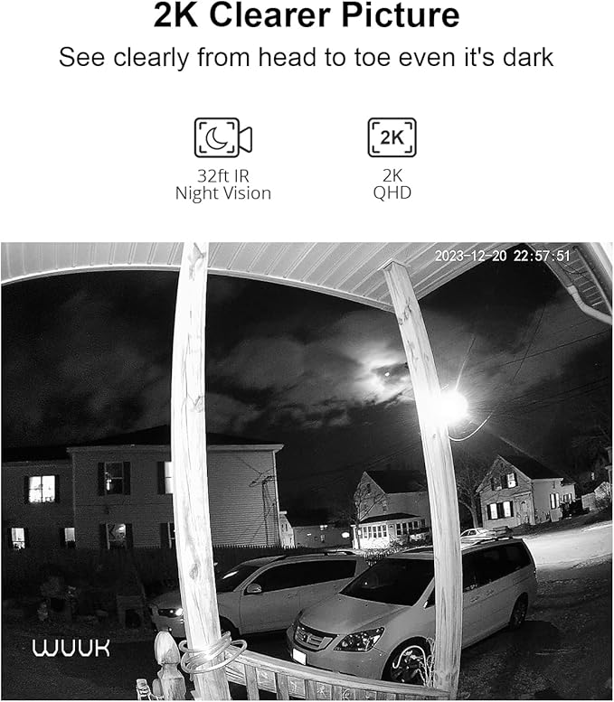 WUUK Add-on 2K Doorbell Camera, Require Existing Base Station, Video Doorbell Wireless/Wired, No Subscription, 2.4/5 GHz WiFi, Human and Motion Detection, Compatible with Alexa and Google Home