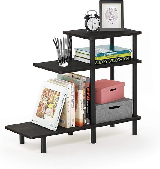 Furinno Turn-N-Tube 3-Tier Sofa Side Table, Espresso/Black, 31.5 in x 11.61 in x 25.63 in