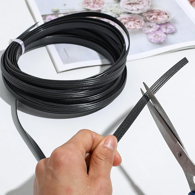 SUQ I OME Wicker Repair Kit, 230Ft/70m Synthetic Rattan Repair Material Waterproof Flat Ribbon for Garden Patio Furniture and Rattan Chair Sofa Basket(8mm W x1.2mm THK)-Black Stripes