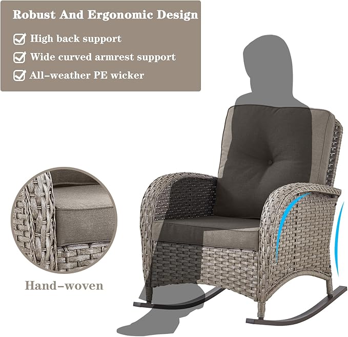 Belord Patio Furniture Set with Fire Pit Table - 8 Piece Outdoor Wicker Furniture Set with 43" 50000 BTU Propane Fire Pit and Rocking Chairs Patio Conversation Set for Patio Outside Backyard Grey