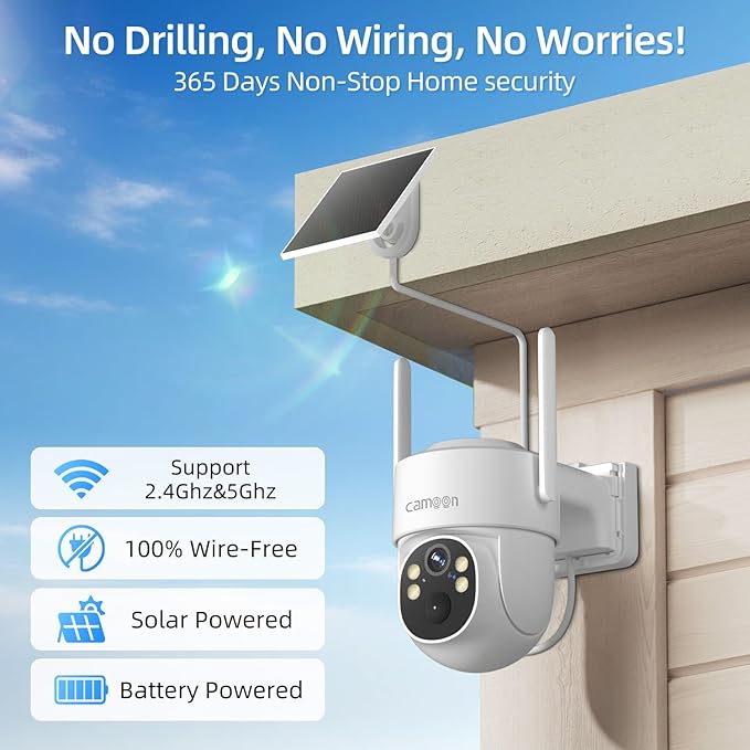2K Solar Security Cameras Wireless Outdoor, 5/2.4Ghz WiFi Cameras for Home Security, Color Night Vision, Human Detection, Two-Way Audio, SD/Cloud Storage(2 Camera)
