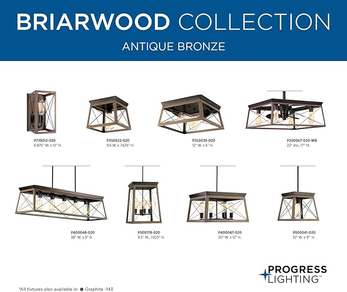 Progress Lighting Briarwood Collection 5-Light Dining Room Light Fixture, Farmhouse Style Modern Chandelier for Kitchen and Dining Room, 38" by 9", Antique Bronze