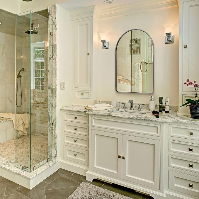 Andy Star Brushed Nickel Arched Mirror, 20x30 Arch Mirror, Brushed Nickel Bathroom Mirror, for Vanity,SUS304-Anti-Rust, Tube Frame, Wall-Mounted Vertical 1’’ Deep