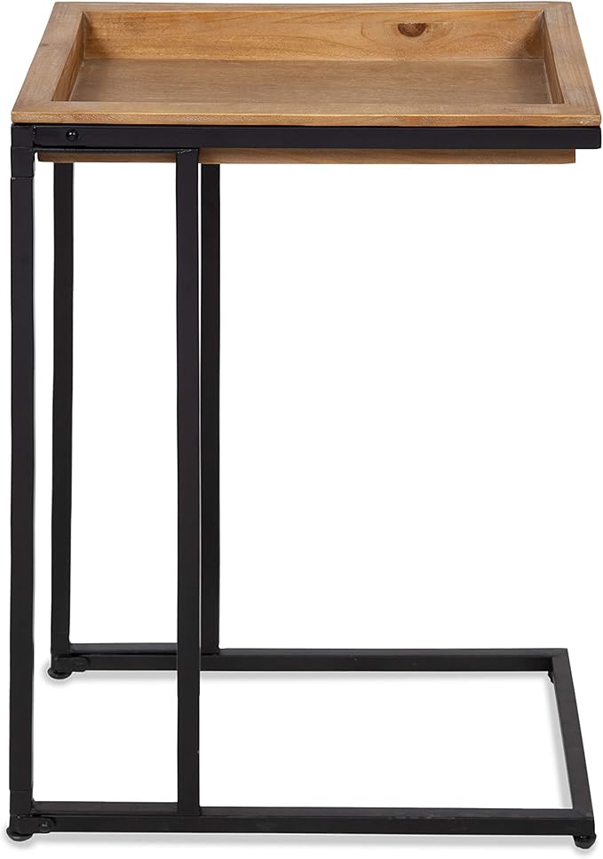 Kate and Laurel Lockridge Industrial Modern Farmhouse Wood and Metal Sofa Foldable Side C-Table, Light Rustic Brown and Black