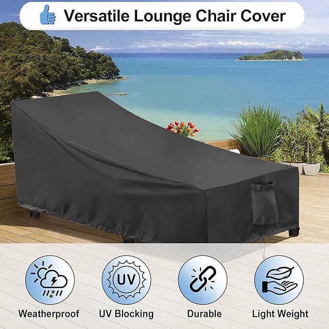 OutdoorLines Outdoor Waterproof Patio Chaise Lounge Chair Cover - UV Resistant Lounger Covers Heavy Duty Weatherproof Patio Sofa Furniture Covers, 1 Pack, 68Wx30Dx30H Inches, Black
