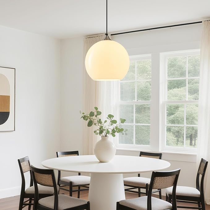 Milky Luster Glass Pendant Lights Kitchen Island Globe Pendant Light Fixtures Modern Pendant Lighting for Bedroom Living Dining Room Light Fixture (9.84 in, 1 Pack)