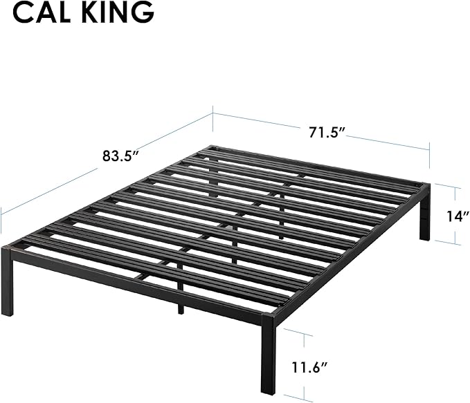 Mellow Rocky Base C 14" Platform Bed Heavy Duty Steel Black, w/ Patented Wide Steel Slats (No Box Spring Needed) - Cal King