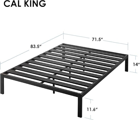 Mellow Rocky Base C 14" Platform Bed Heavy Duty Steel Black, w/ Patented Wide Steel Slats (No Box Spring Needed) - Cal King