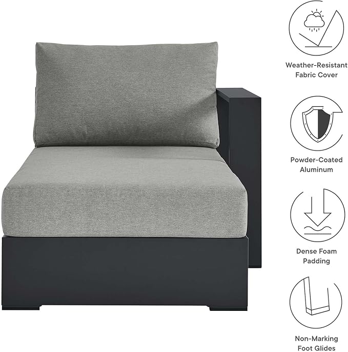 Modway Tahoe Powder-Coated Aluminum Outdoor Chaise Lounge Gray with Weather-Resistant Cushions, Modular Right-Facing Patio Lounger for Pool Furniture or Sectional Sofa Set