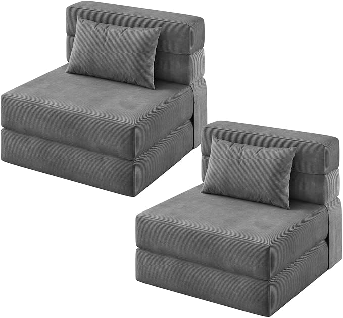 Garvee 2 Pcs Folding Sofa Bed Chair, Convertible Couches with Foldable Design, Comfortable Cloud Couch for Living Room, Multi-Functional Sectional As Comfy Couch & Bed