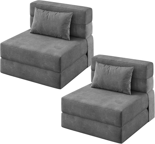 Garvee 2 Pcs Folding Sofa Bed Chair, Convertible Couches with Foldable Design, Comfortable Cloud Couch for Living Room, Multi-Functional Sectional As Comfy Couch & Bed