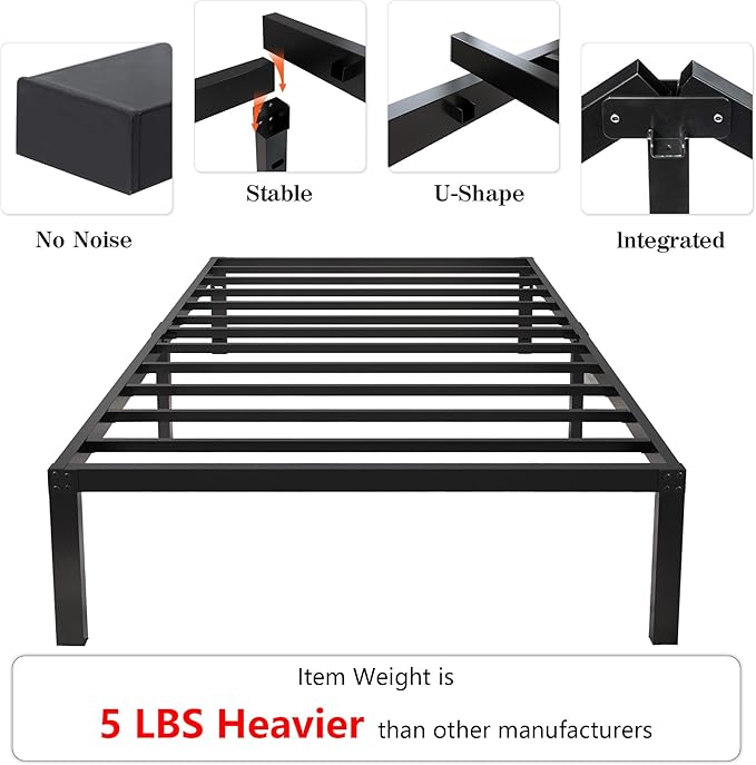 18 Inch Tall 3500lbs Heavy Duty Bed Frame Metal Platform/Maximum Storage/Mattress Foundation/Steel Slats Support/Noise Free/Box Spring Replacement,Twin