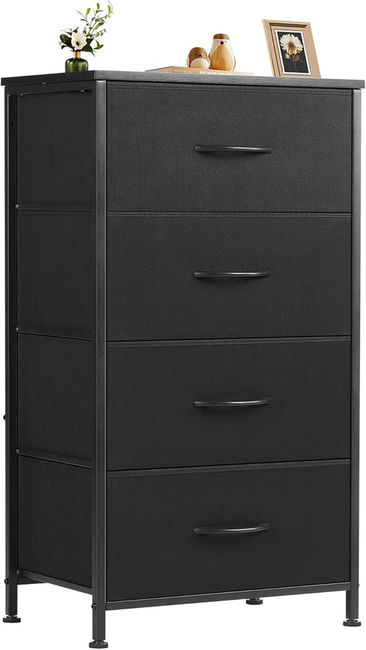 Sweetcrispy Dresser for Bedroom with 4 Drawers, Storage Drawers, Skinny Fabric Storage Tower, Tower Organizer Unit, Chest of Drawers with Wooden Top for Closet, Living Room, Entryway