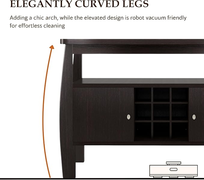 Furniture of America Clyton Modern Kitchen Buffet Storage Cabinet with Doors and Shelves, Wood Sideboard Table, Coffee Bars & 9 Grid Wine Rack, for Dining, Living Room, Dark Espresso