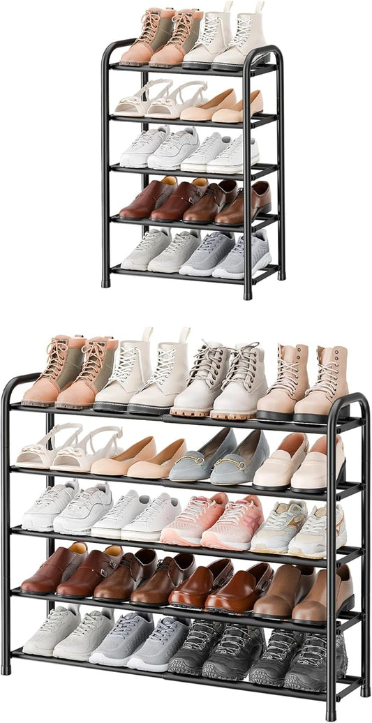 ENJOYBASICS Expandable Shoe Rack, 32.8'' Wide - 5 Tier Adjustable Shoe Organizer Shelf for Closet, 20 Pairs Black Metal Free Standing Shoe Rack Storage for Garage, Entryway