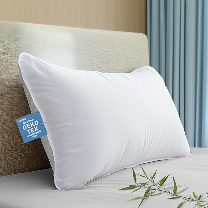 Hypoallergenic Bamboo Viscose Shell, Soft King Size Bed Pillow with Down Alternative Filling, Oeko-Tex Certified, Luxury Hotel Quality for Stomach, Back and Side Sleepers