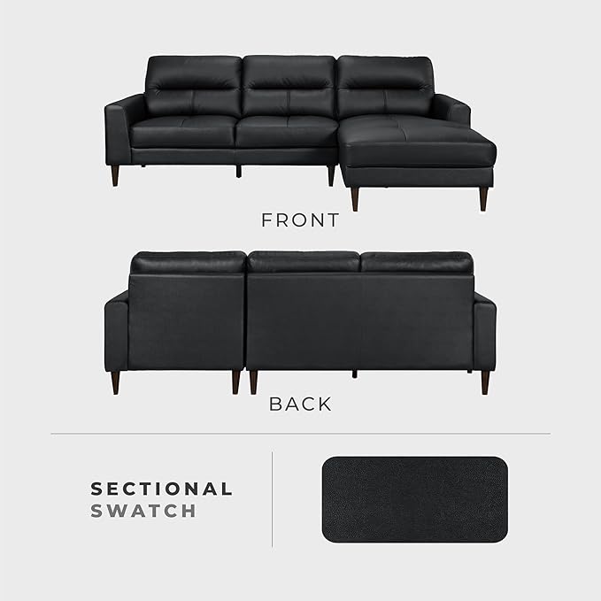 Lexicon Leather Match Sectional Couches for Living Room, L Shape Couch, Leather Sectional Couch, Modern Sofa Living Room Sofa with Right Chaise for Living Room, Bedroom, Office, Apartment, Black