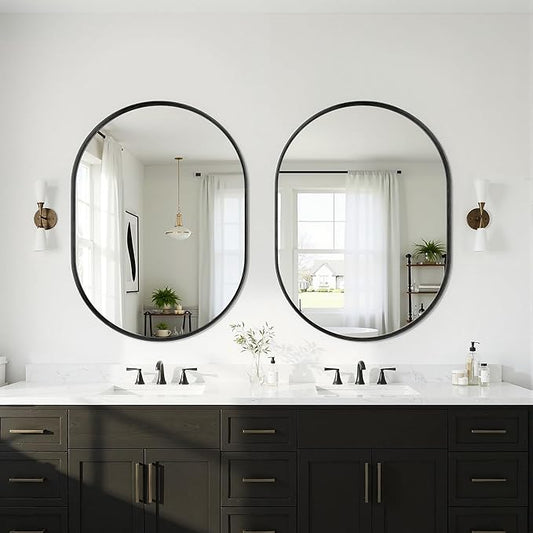Suidia 2-Pack 22" x 30" Bathroom Mirror, Bathroom Vanity Mirror Metal Framed, Wall-Mounted Mirrors for Bedroom, Living Room, Entryway, Hallway, Black, Oval Style