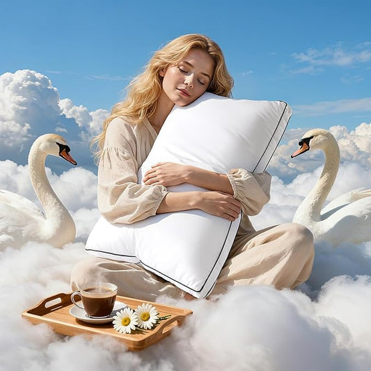 LIANLAM RDS Certified Goose Feather & Down Pillow Queen Size, 3-Chamber Gusseted Design for Balanced Neck Support, 100% Cotton Cover, Hotel Style Bed Pillows for Side and Back Sleepers, 20" x 30"