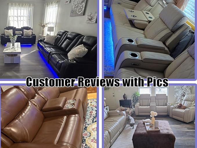 Living Room Furniture Sets, Beige Breathing Leather Power Reclining Chair, Sectional Recliner Sofa Set, Reclining Chair with Recliner Seat, Storage Console, LED Light for Living Room